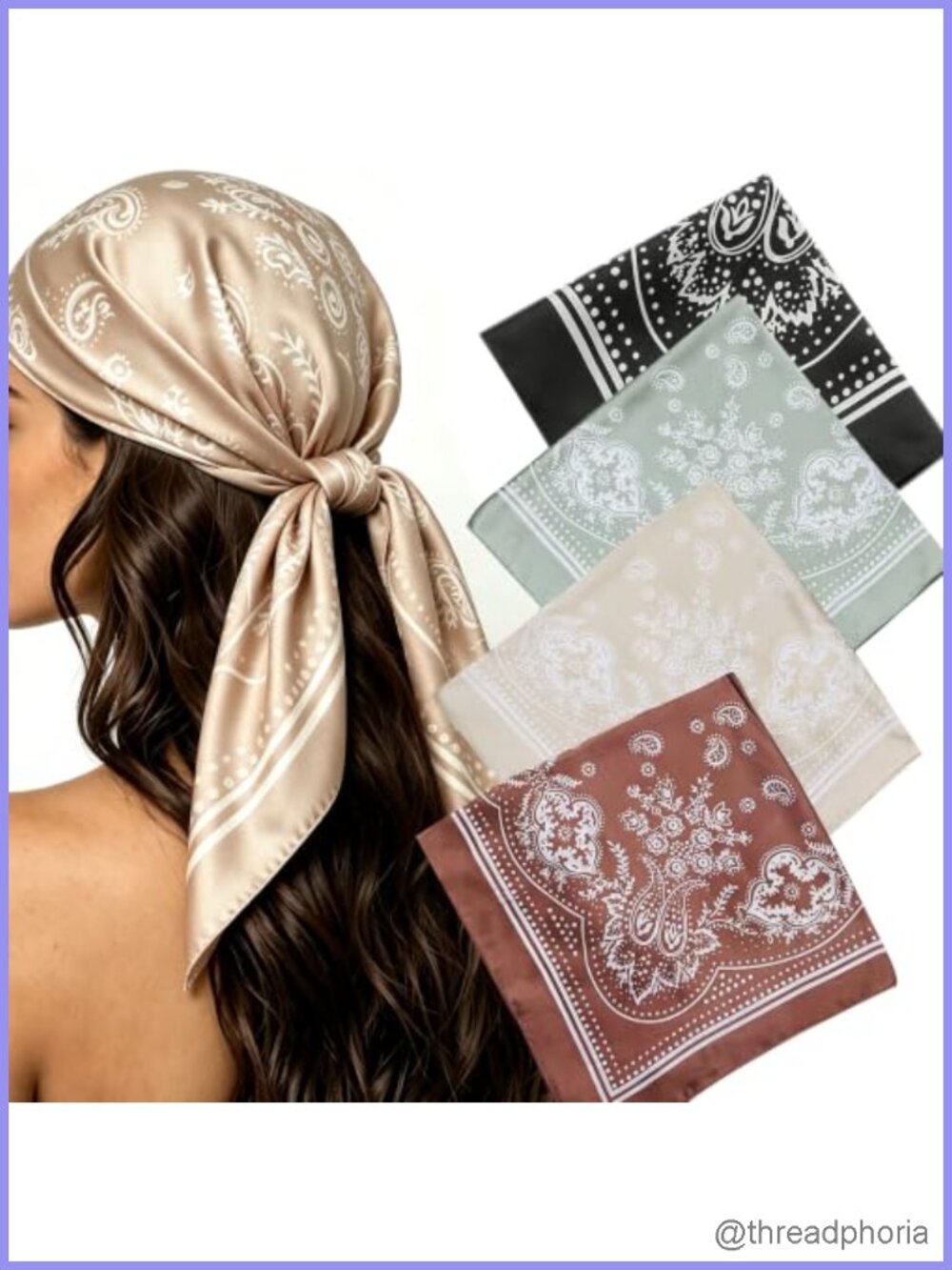 Polyester Satin Silk Square Scarves for Women Hair Wrap by monochef